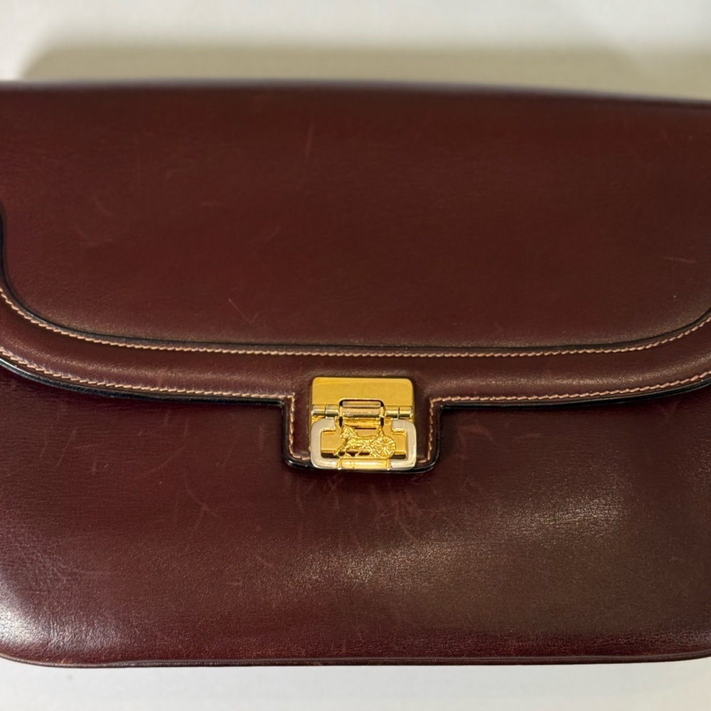 Vintage Celine Paris Burgundy Box Leather Shoulder Bag Gold Turn Lock - Picture 3 of 13